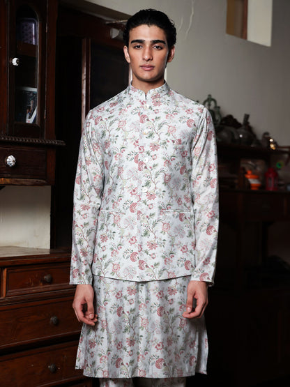 Gauransh Powder Blue Printed Chanderi Bundi