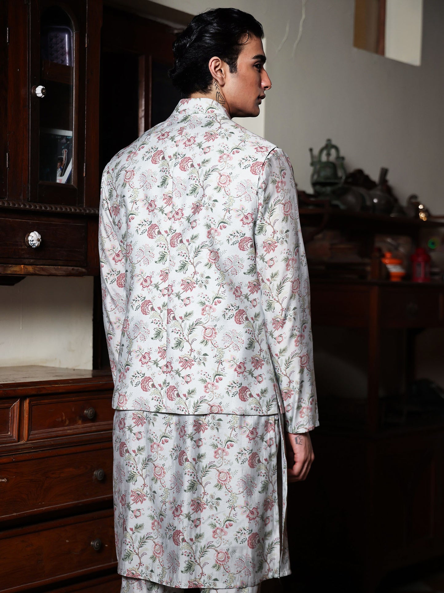 Gauransh Powder Blue Printed Chanderi Bundi