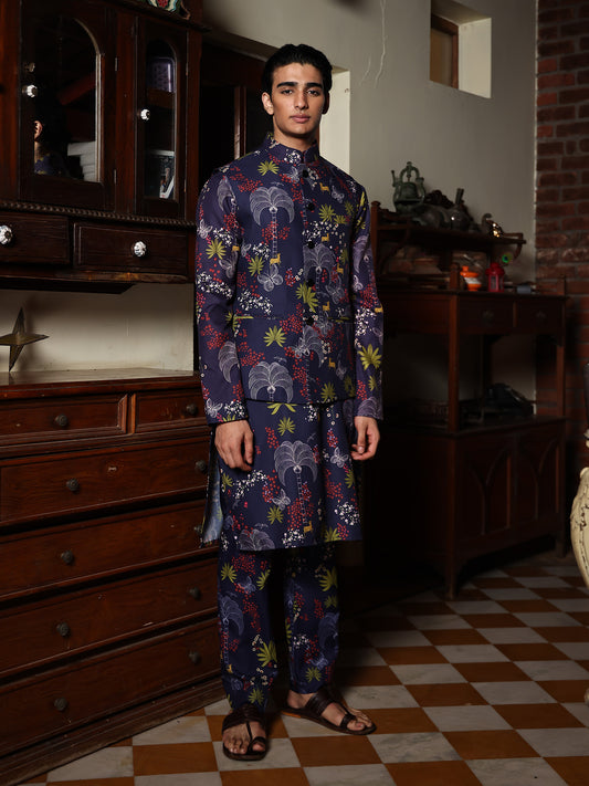 Prana Blue Printed Cotton Bundi Set