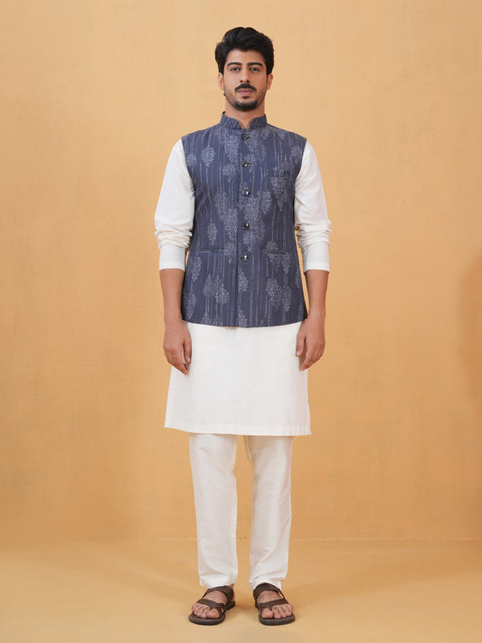 Siva Blue Printed Cotton Blend Bundi Set