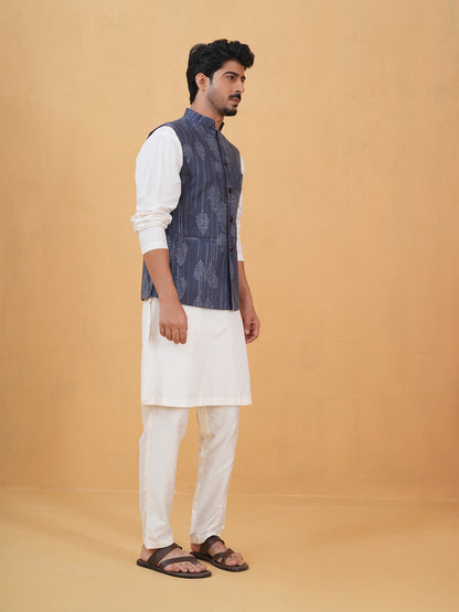 Siva Blue Printed Cotton Blend Bundi Set