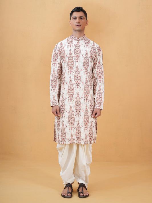 Aarvish Ivory Embroidered Katan Kurta Set