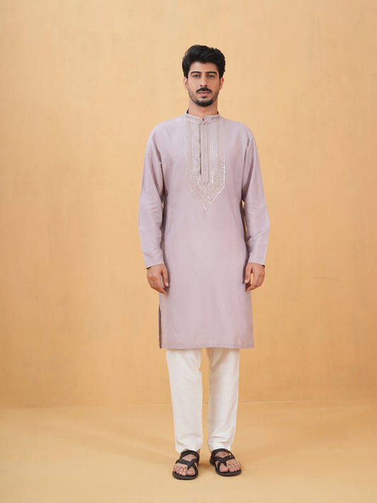 Shreen Mauve Embroidered Katan Kurta
