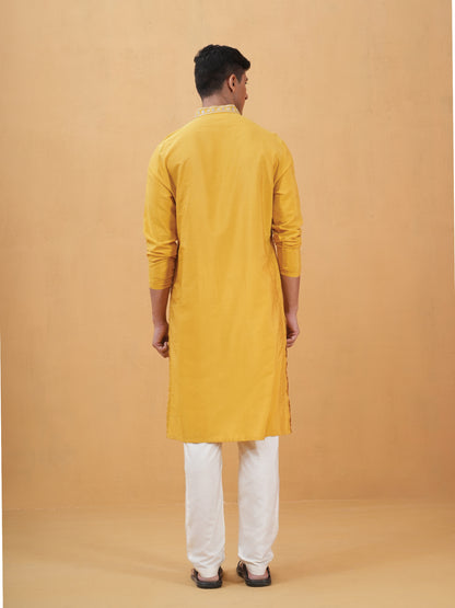 Nitigya Yellow Embroidered Katan Kurta Set