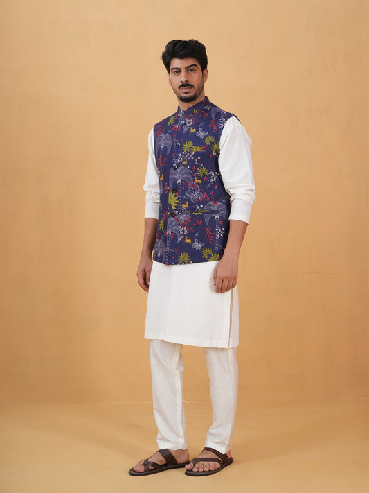 Prana Blue Printed Cotton Bundi Set
