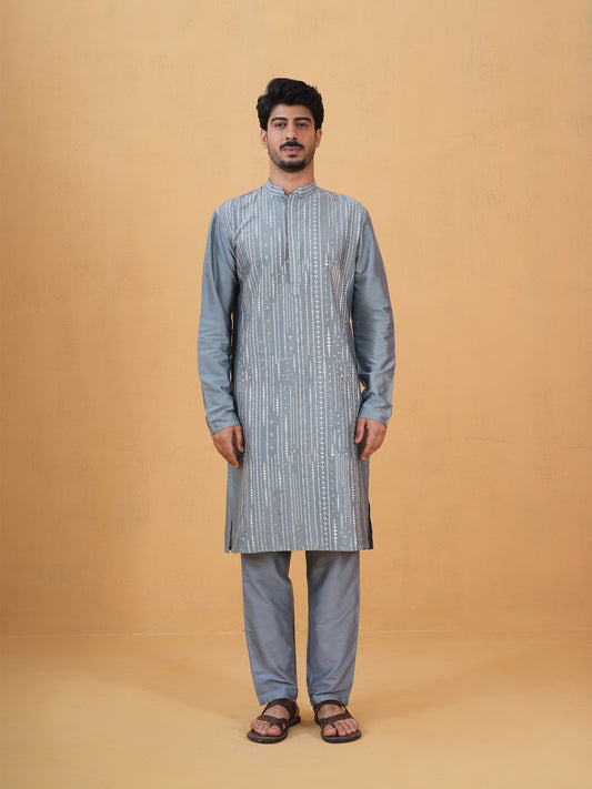 Maruta Sky Blue Embroidered Katan Kurta Set