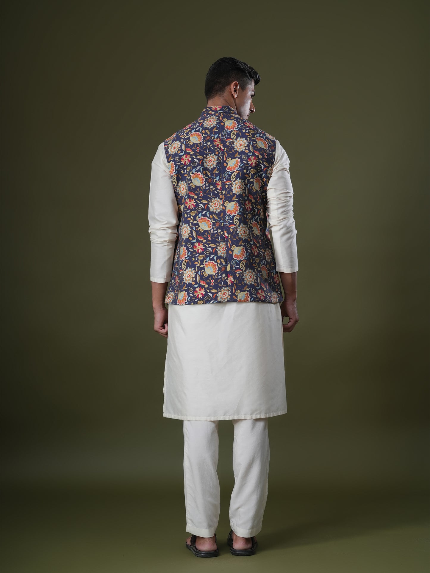 Vanish Dark Blue Printed Chanderi Bundi