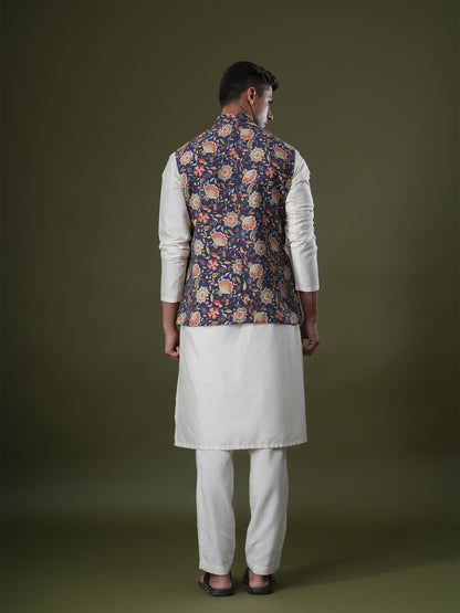 Vanish Dark Blue Printed Chanderi Bundi