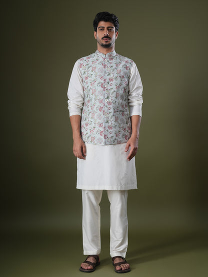 Gauransh Powder Blue Printed Chanderi Bundi Set