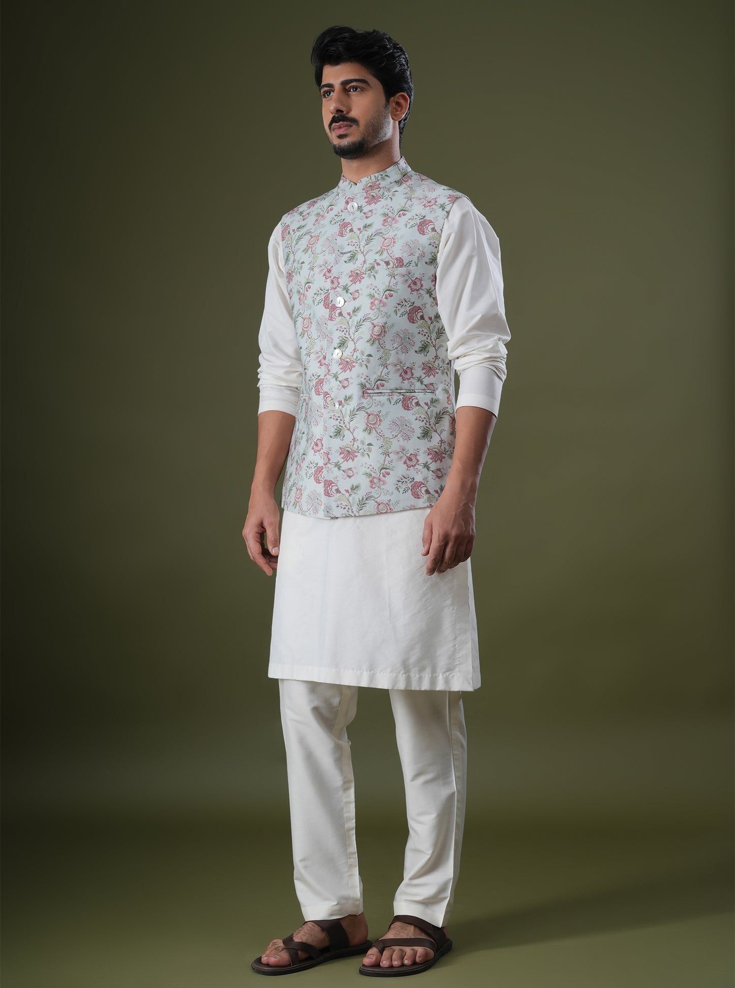 Gauransh Powder Blue Printed Chanderi Bundi Set