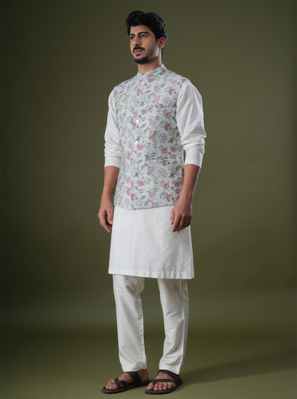 Gauransh Powder Blue Printed Chanderi Bundi Set
