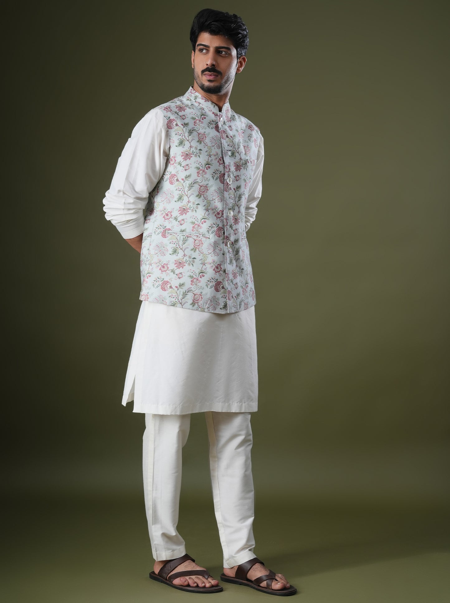 Gauransh Powder Blue Printed Chanderi Bundi Set