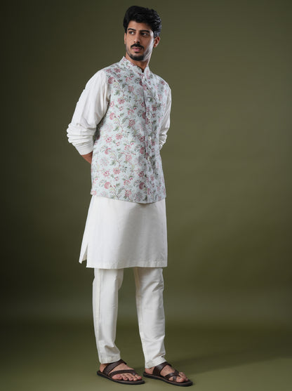 Gauransh Powder Blue Printed Chanderi Bundi Set