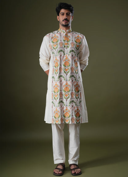 Anay Ivory Embroidered Katan Kurta