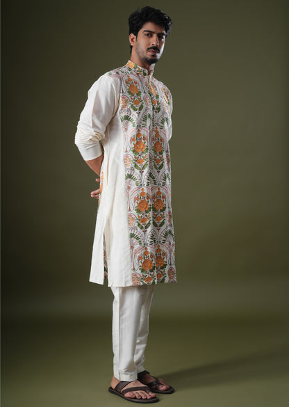 Anay Ivory Embroidered Katan Kurta