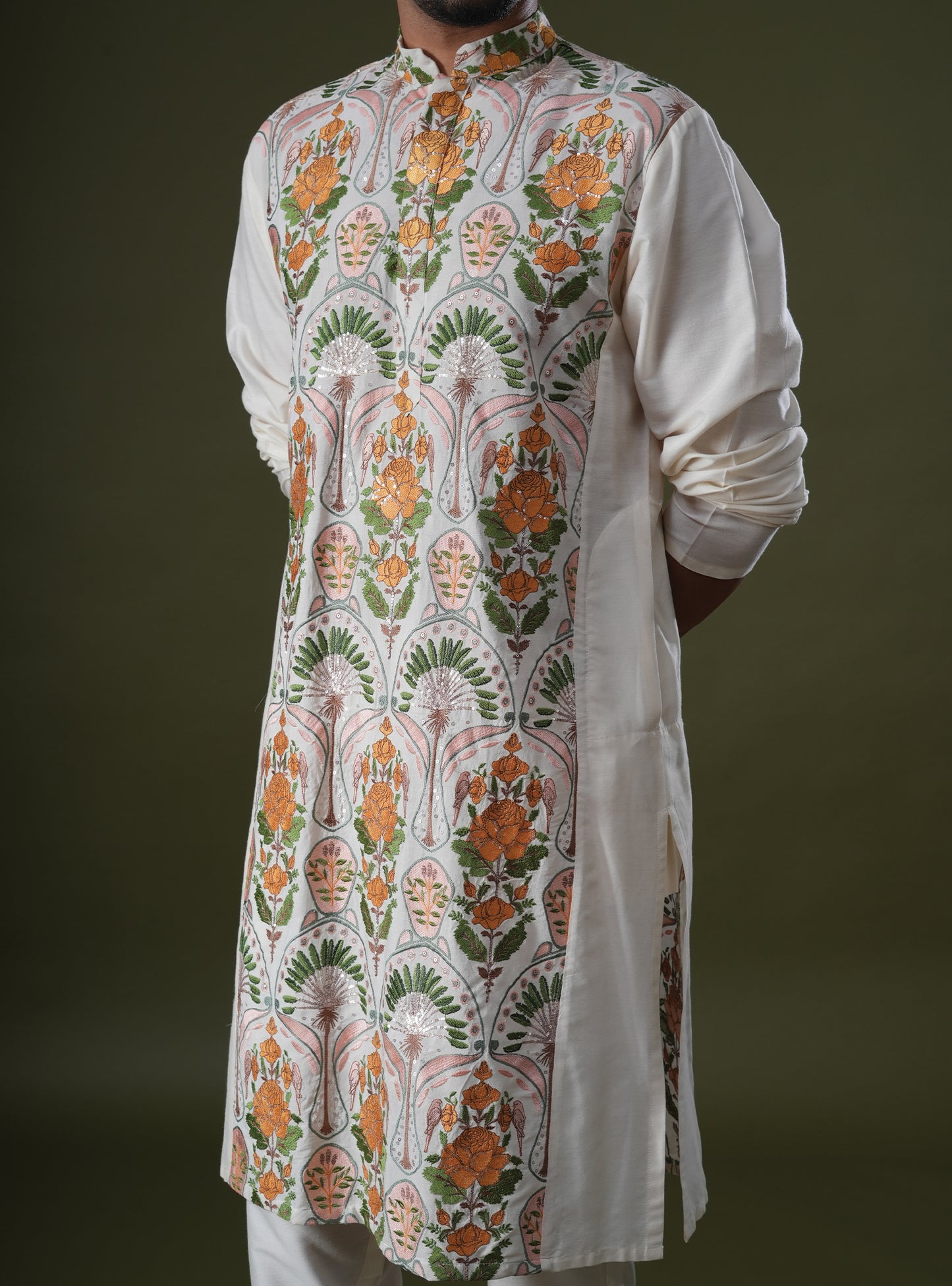 Anay Ivory Embroidered Katan Kurta