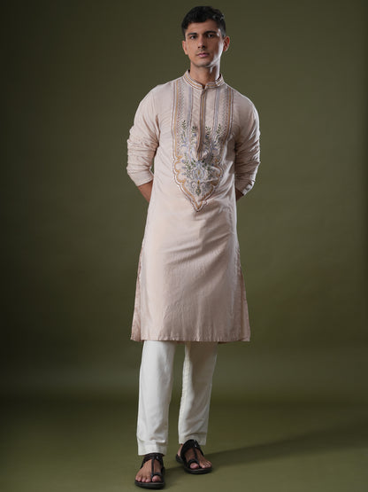 Aarnik Peach  Embroidered Katan Kurta