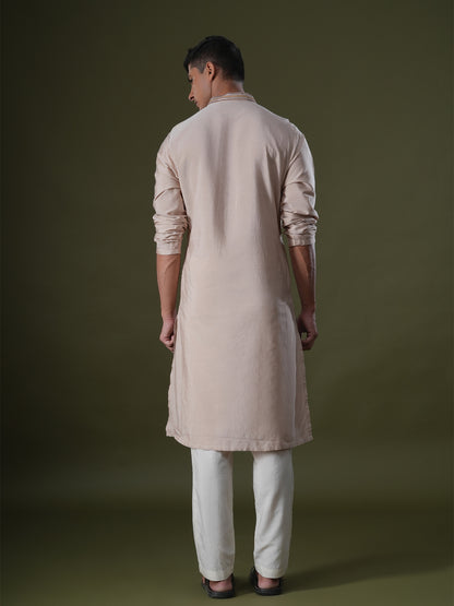 Aarnik Peach  Embroidered Katan Kurta