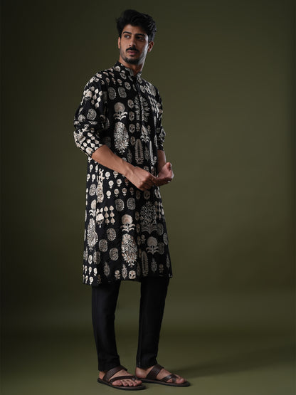 Samyak Black Embroidered Katan Kurta Set