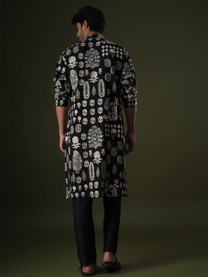 Samyak Black Embroidered Katan Kurta Set