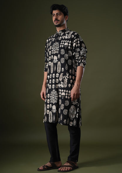 Samyak Black Embroidered Katan Kurta Set