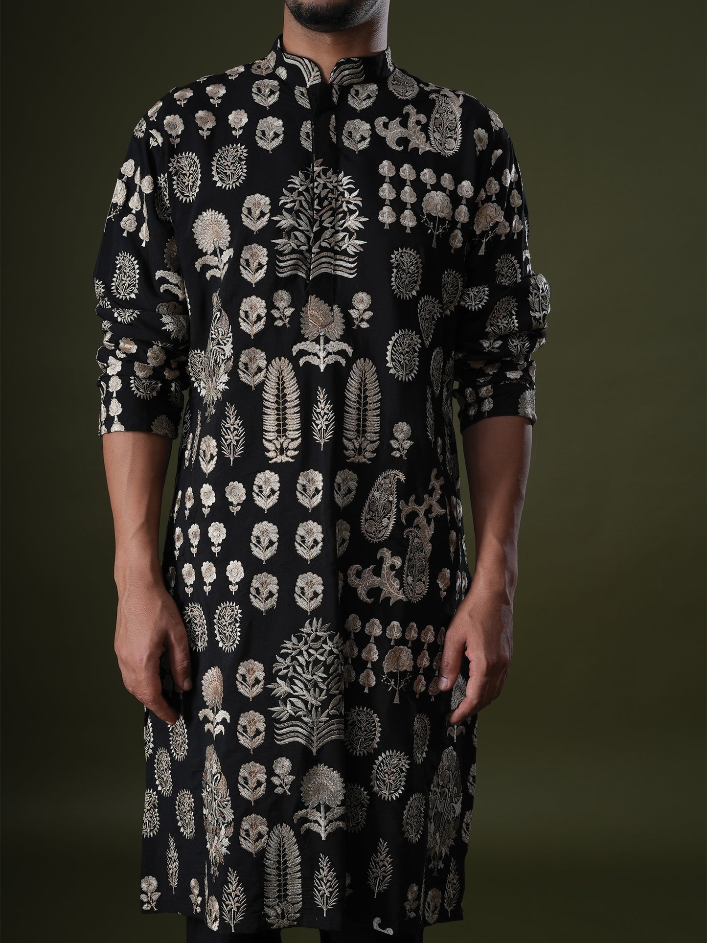 Samyak Black Embroidered Katan Kurta Set