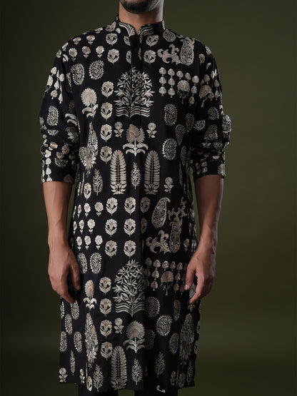 Samyak Black Embroidered Katan Kurta Set