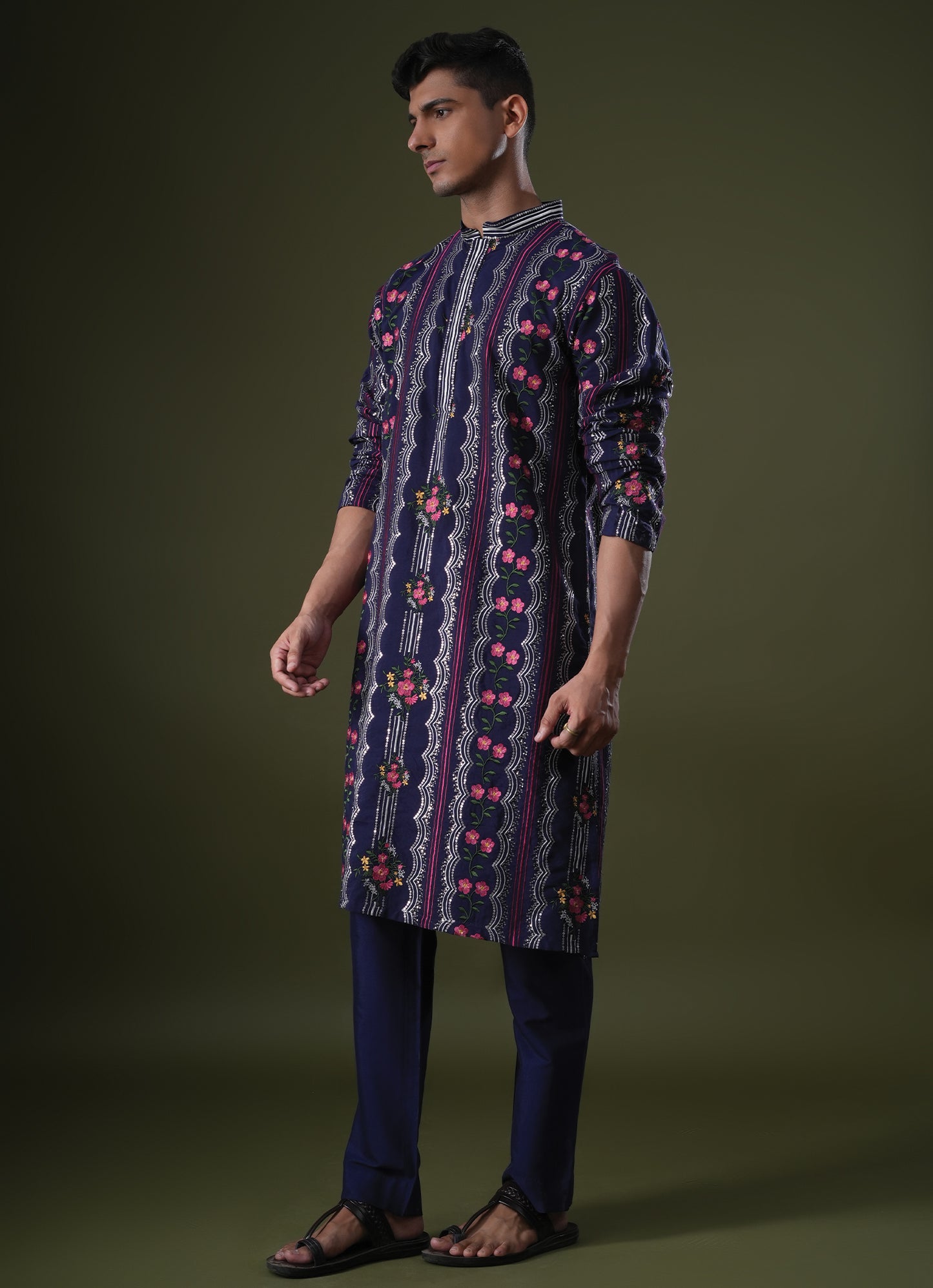 Rishan Blue Embroidered Katan Kurta