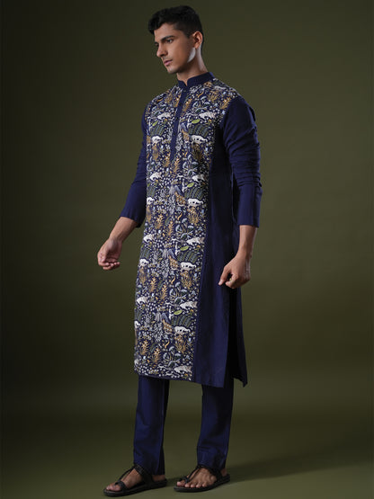 Laksh Blue Embroidered Katan Kurta