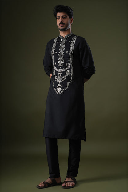 Saad Black Embroidered Katan Kurta