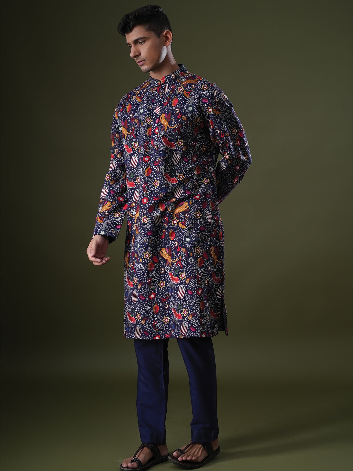 Zihab Blue Embroidered Katan Kurta