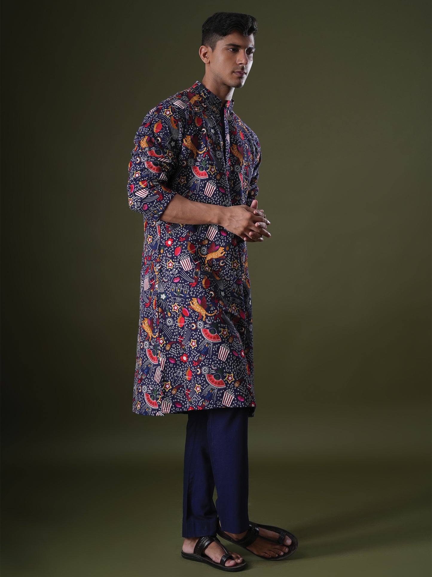 Zihab Blue Embroidered Katan Kurta