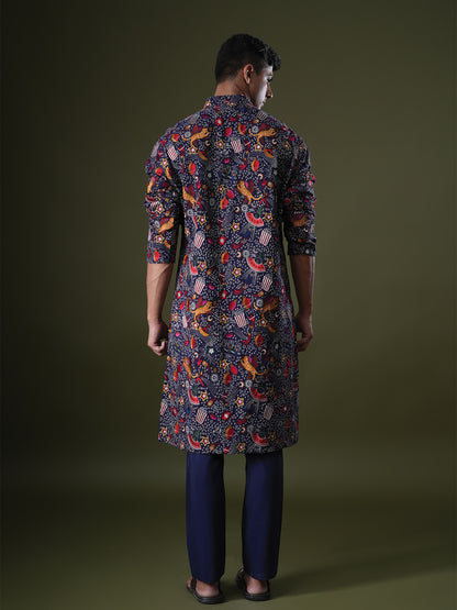 Zihab Blue Embroidered Katan Kurta