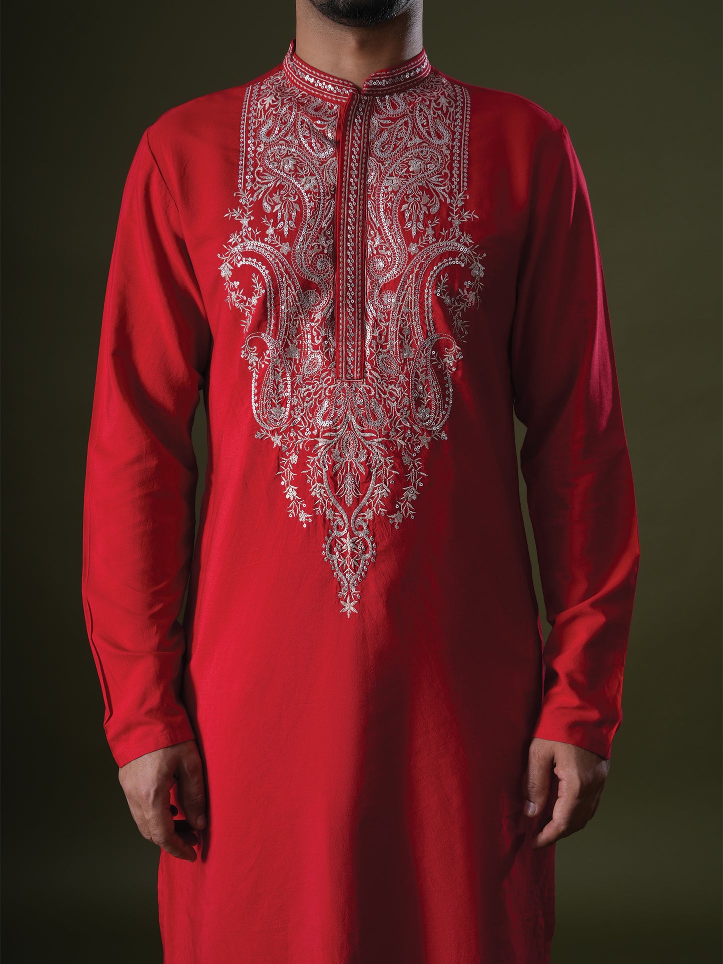 Shivang Red Embroidered Katan Kurta Set