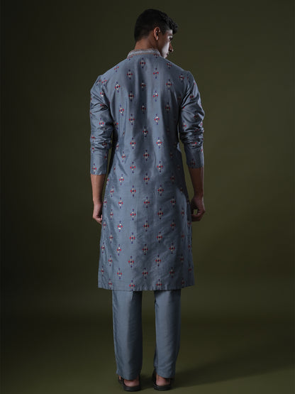 Tanvith Blue Embroidered Katan Kurta