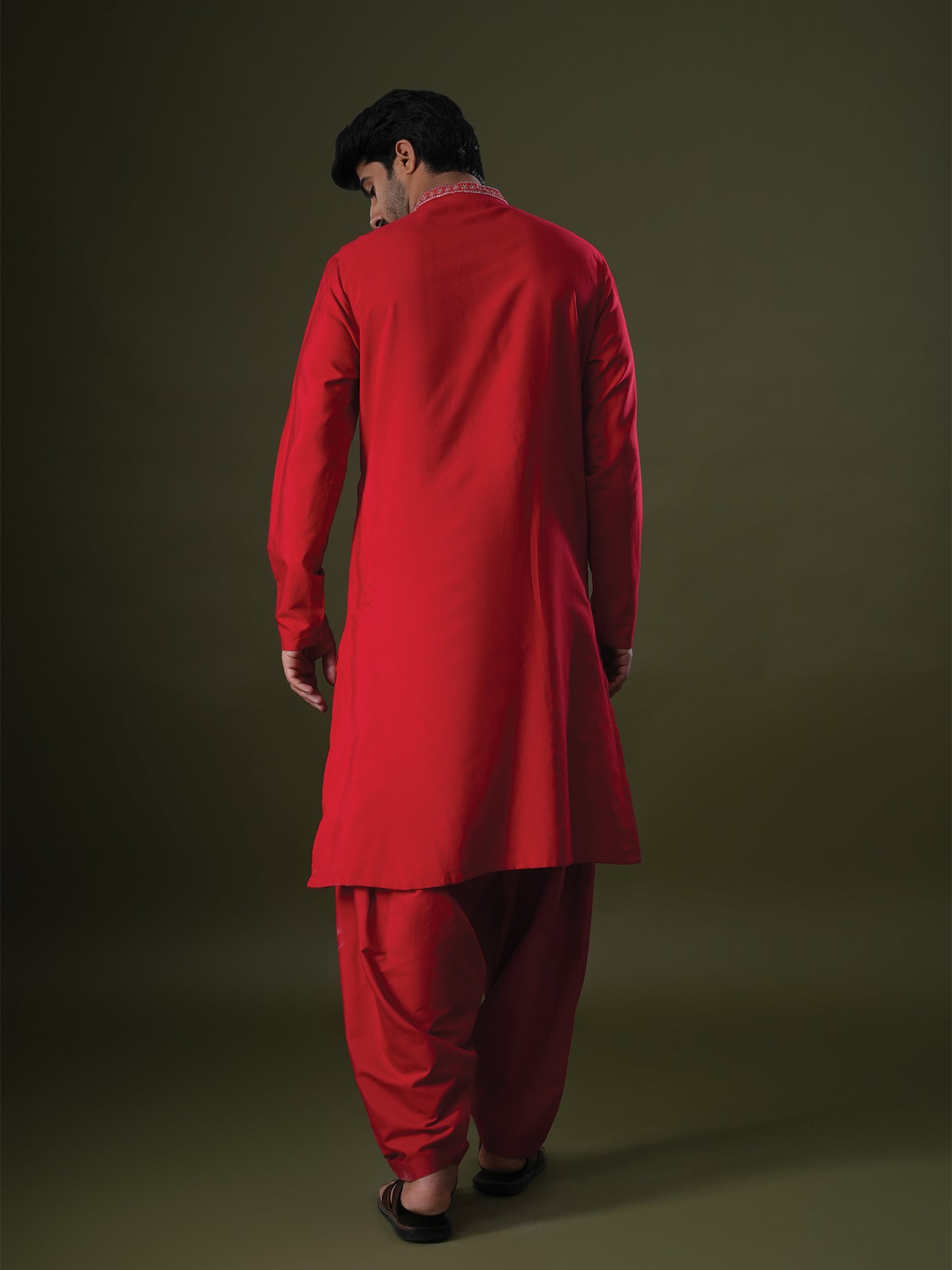 Shreen Red  Embroidered Katan Kurta Set