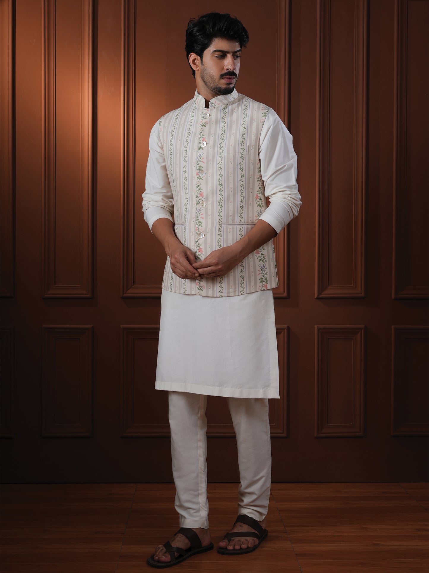 Natwar Sage Green Printed Cotton Bundi Set