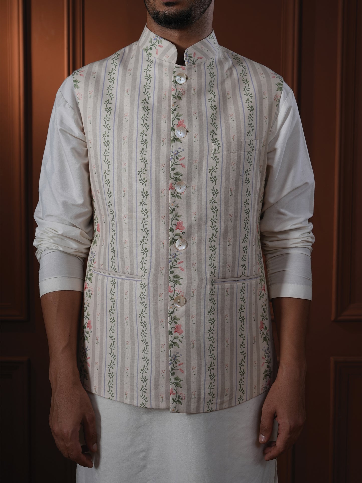 Natwar Sage Green Printed Cotton Bundi