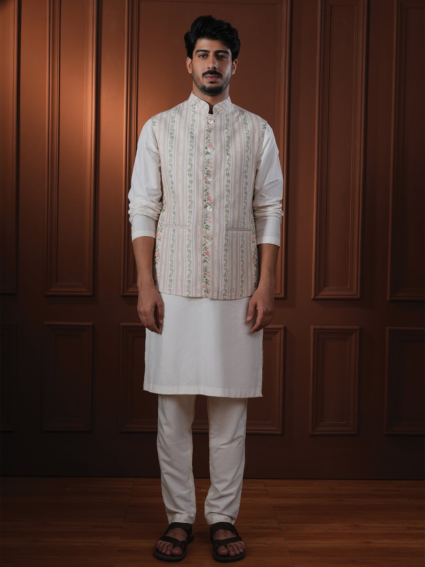 Natwar Sage Green Printed Cotton Bundi