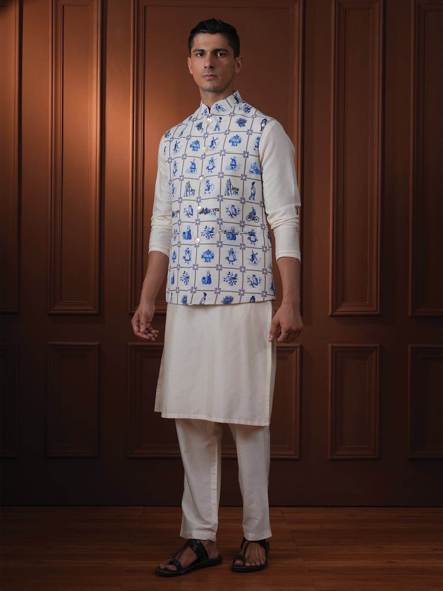 Laxit White Printed Cotton Bundi
