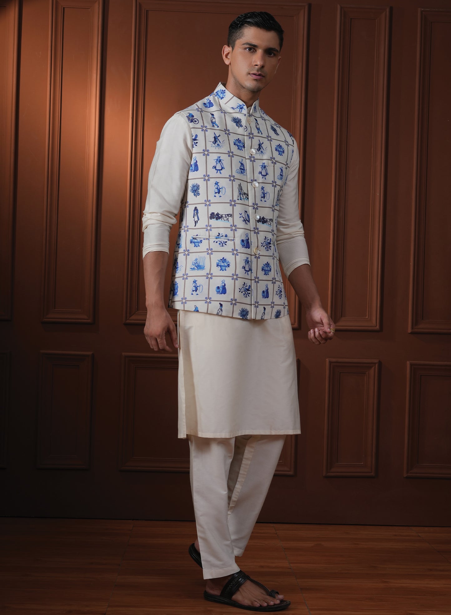 Laxit White Printed Cotton Bundi