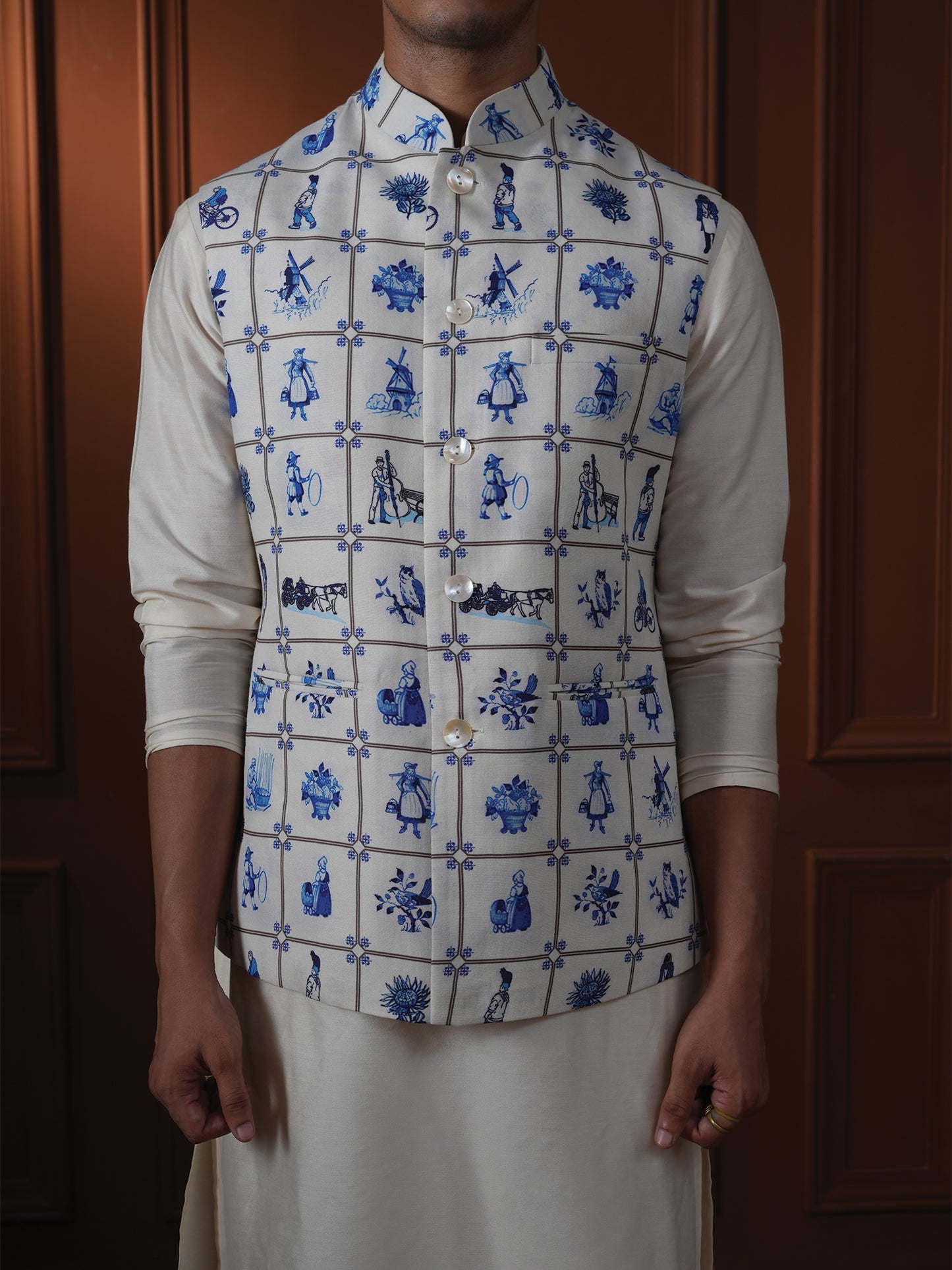 Laxit White Printed Cotton Bundi
