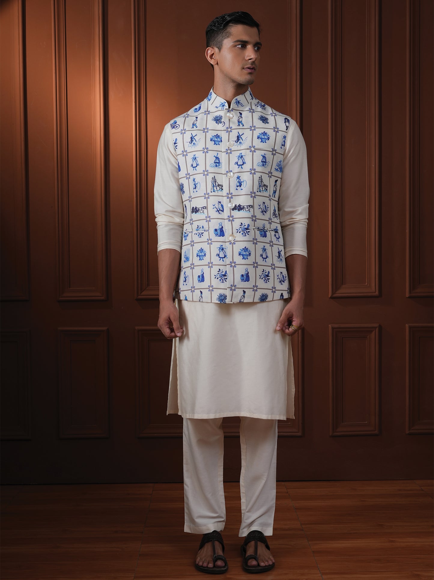 Laxit White Printed Cotton Bundi