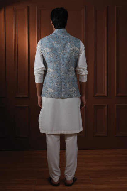 Shyamal Powder Blue Printed Cotton Bundi Set