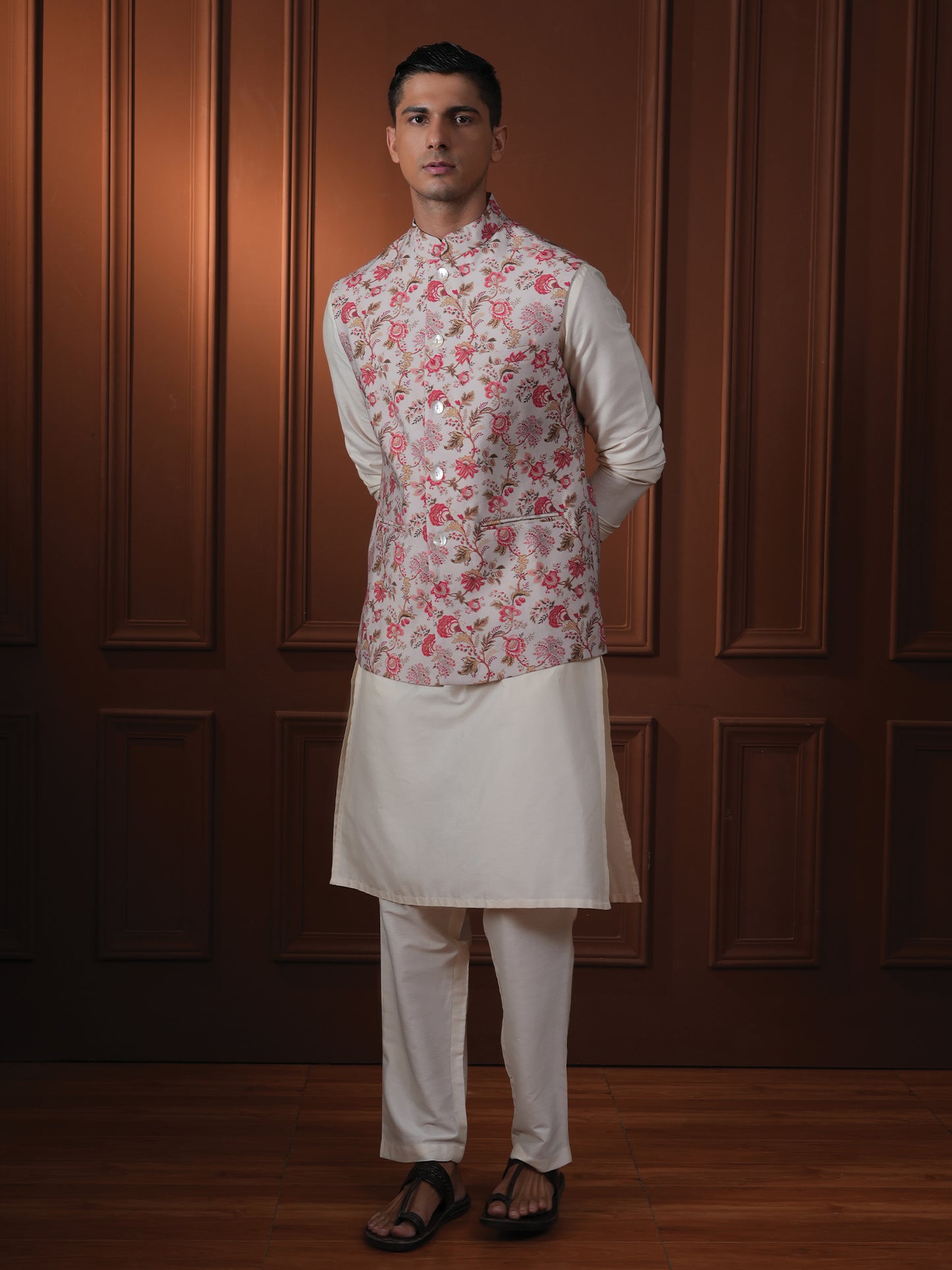 Yatin Light Pink Printed Chanderi Bundi Set