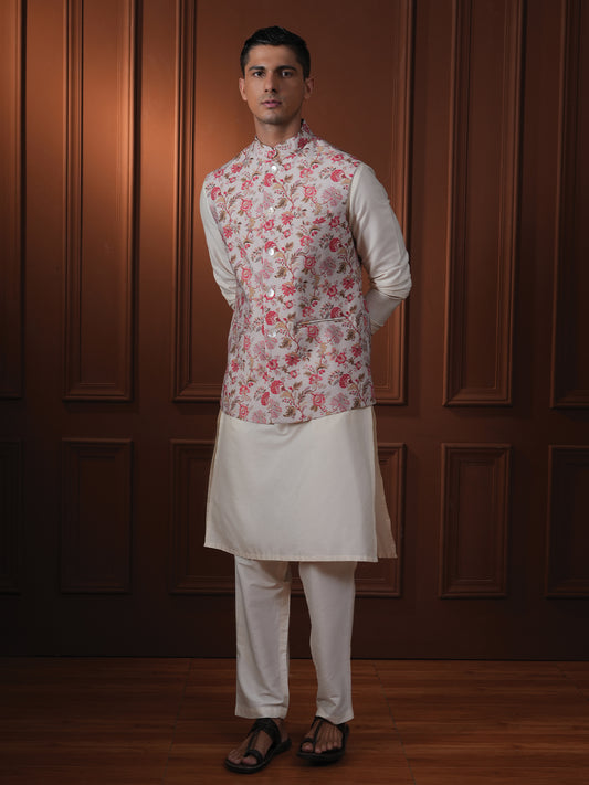 Yatin Light Pink Printed Chanderi Bundi