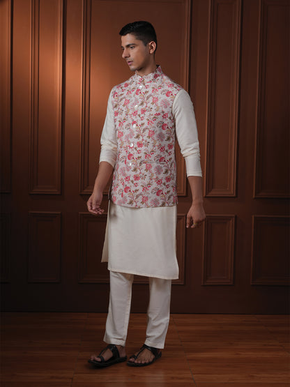 Yatin Light Pink Printed Chanderi Bundi Set