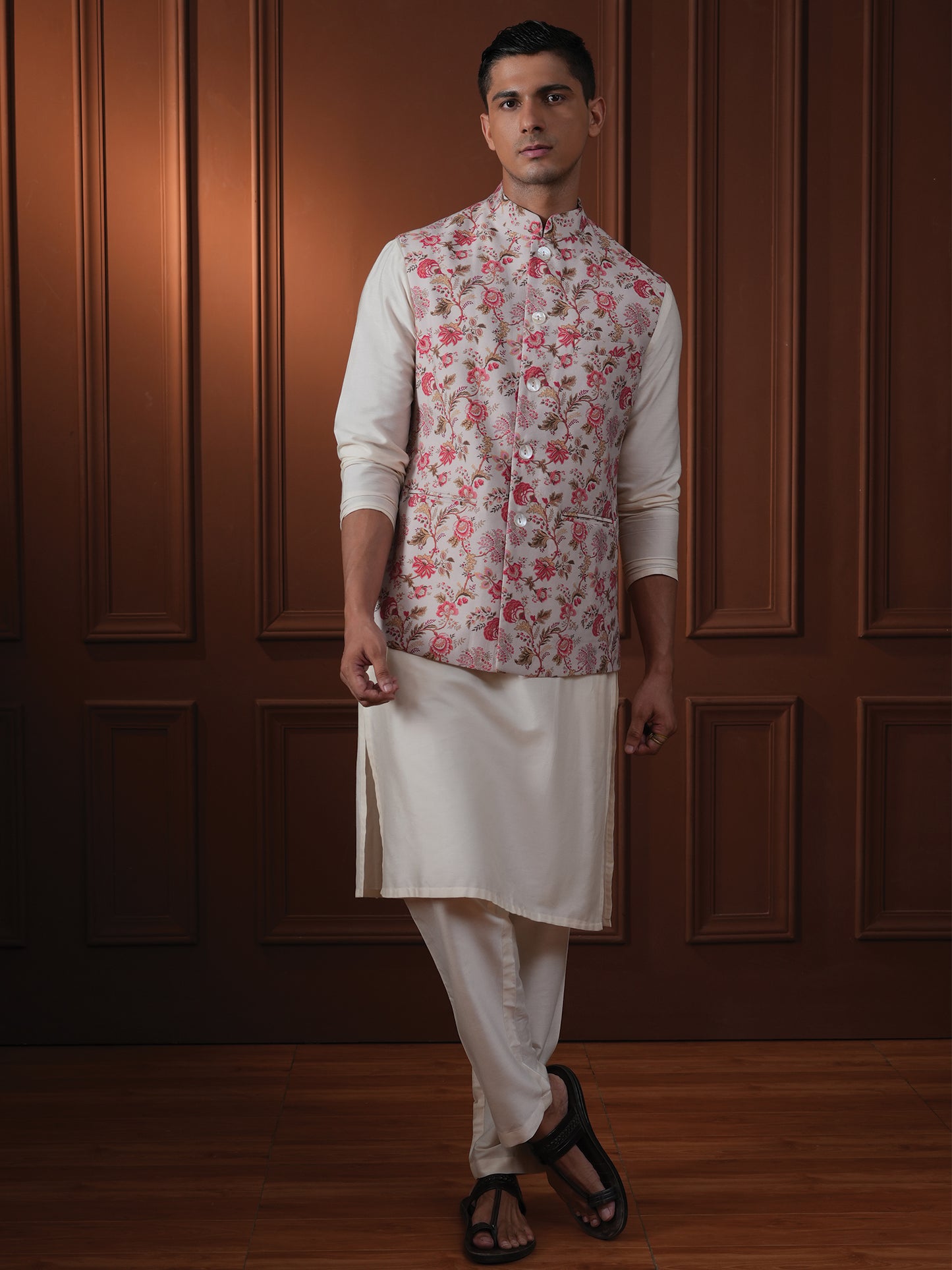 Yatin Light Pink Printed Chanderi Bundi Set