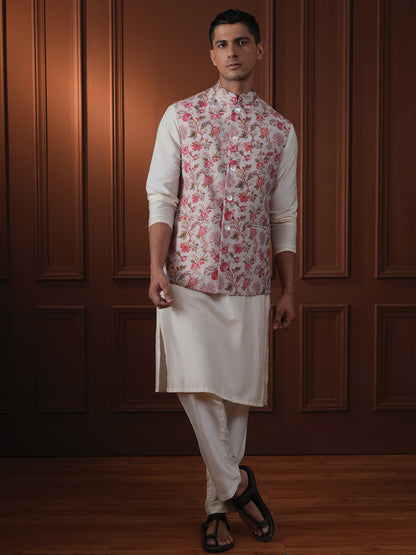 Yatin Light Pink Printed Chanderi Bundi Set