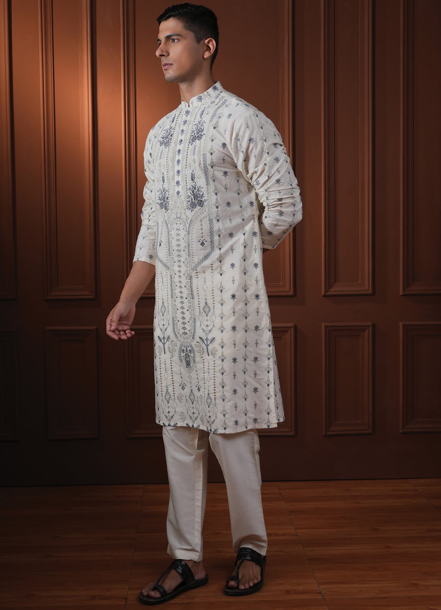 Tohsin Ivory Embroidered Katan Kurta